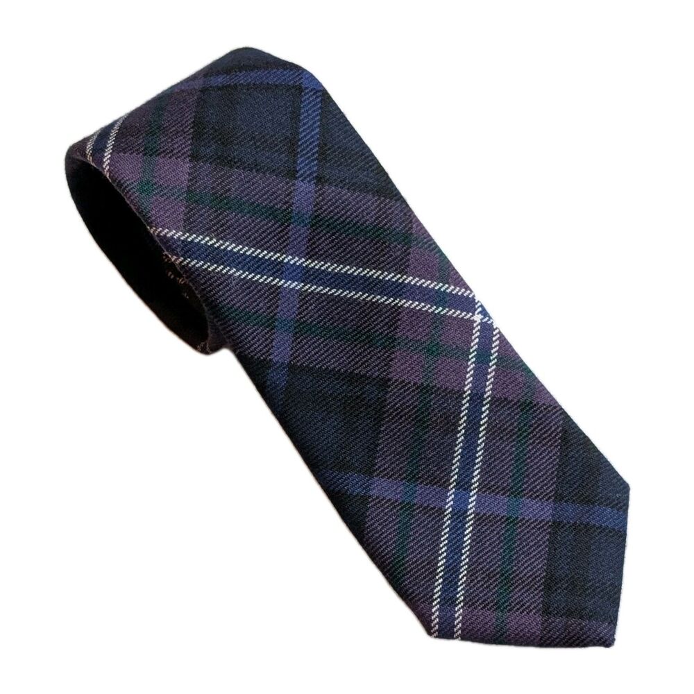 Brooks Brothers Made In USA 100% Wool Tie Purple & Blue Plaid  57" x 3.15"